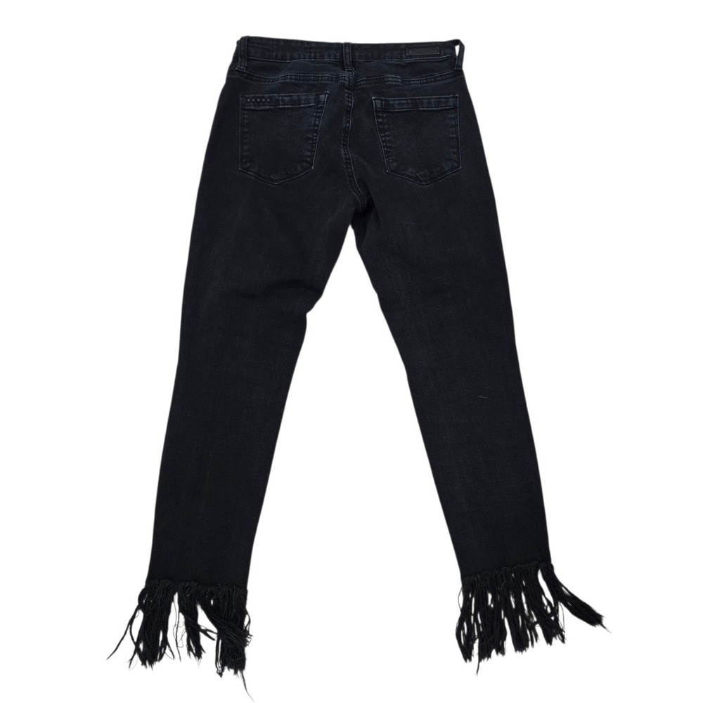 BLANK NYC Womens Black Denim Jeans Fringe Hem Cropped Slim Fit Size 27